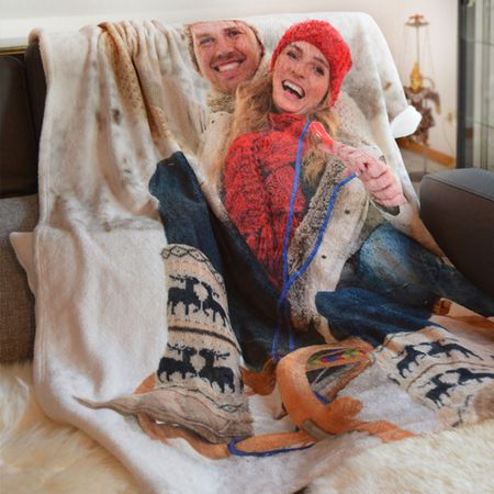 Wolldecke, auf die ein Foto gedruckt wurde